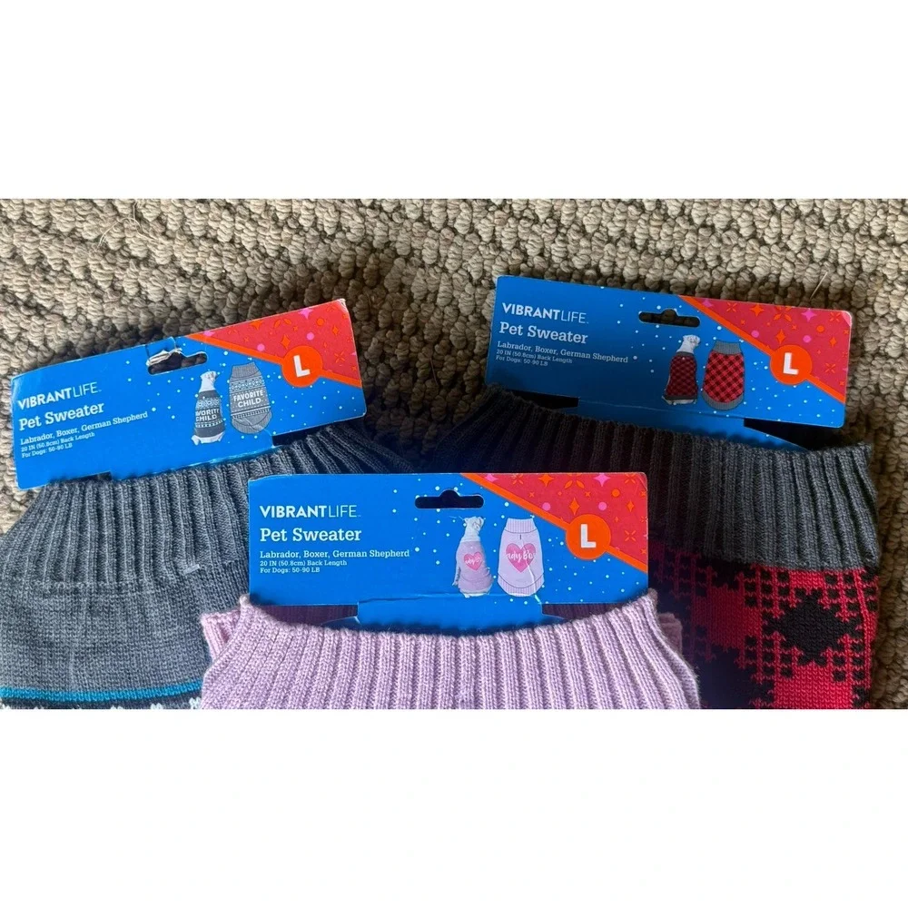 NEW Vibrant Life Pet Sweater Large 50-90 Lbs Lot of 3 NWT